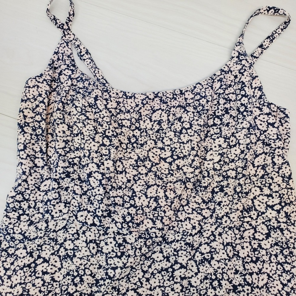 Old Navy Womens Large Navy Floral Linen Blend Smocked‎ Cami Mini Dress Coastal